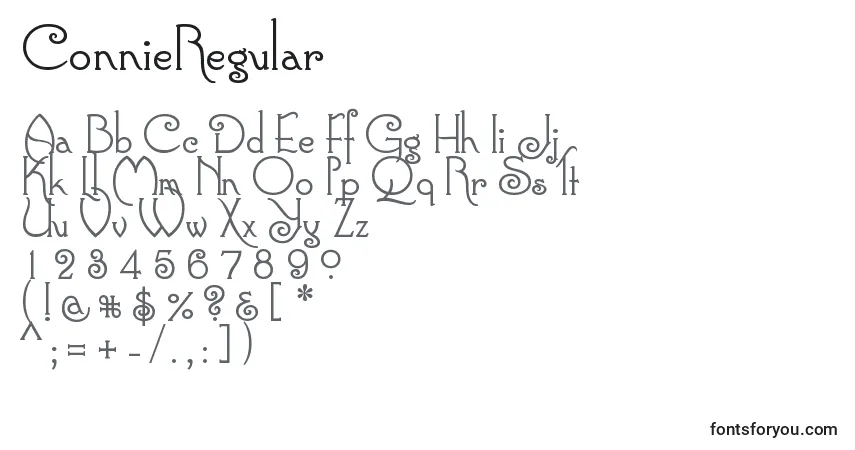 Schriftart ConnieRegular – Alphabet, Zahlen, spezielle Symbole