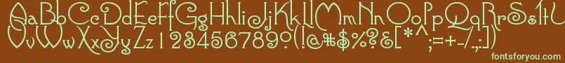 フォントConnieRegular – 緑色の文字が茶色の背景にあります。