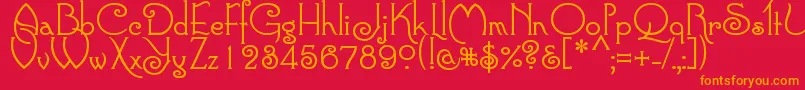 ConnieRegular-Schriftart – Orangefarbene Schriften auf rotem Hintergrund
