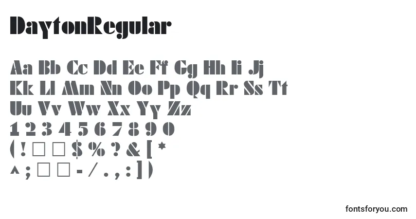 A fonte DaytonRegular – alfabeto, números, caracteres especiais