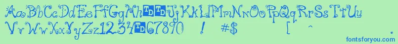 FreakTrialVersion-Schriftart – Blaue Schriften auf grünem Hintergrund