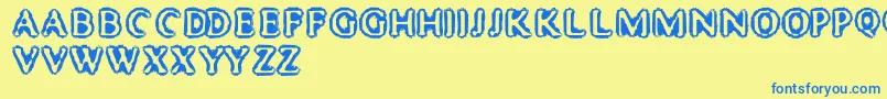 フォントMisterHaddaris – 青い文字が黄色の背景にあります。