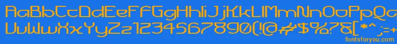 フォントFuturexVoyager – オレンジ色の文字が青い背景にあります。