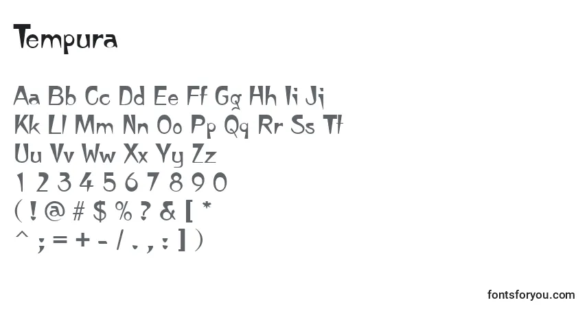Schriftart Tempura – Alphabet, Zahlen, spezielle Symbole