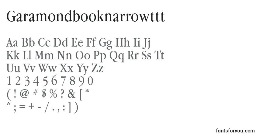 A fonte Garamondbooknarrowttt – alfabeto, números, caracteres especiais