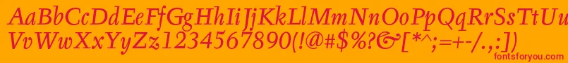 TyfaTextOtItalic-Schriftart – Rote Schriften auf orangefarbenem Hintergrund