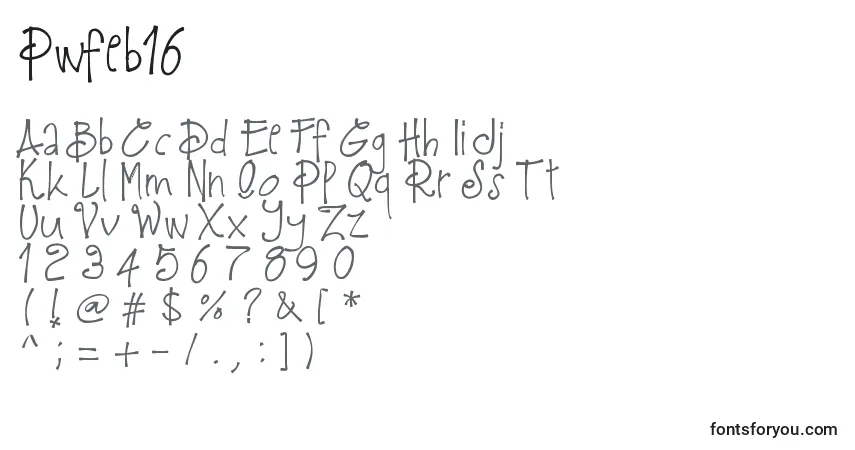 A fonte Pwfeb16 – alfabeto, números, caracteres especiais
