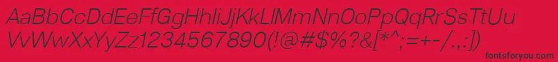 Fonte Lunchtype23LightItalic – fontes pretas em um fundo vermelho