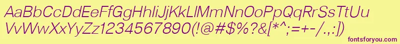 Lunchtype23LightItalic Font – Purple Fonts on Yellow Background