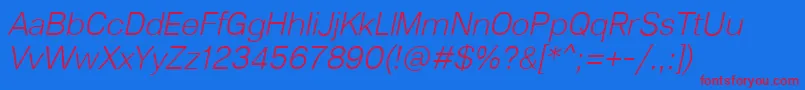 Lunchtype23LightItalic Font – Red Fonts on Blue Background