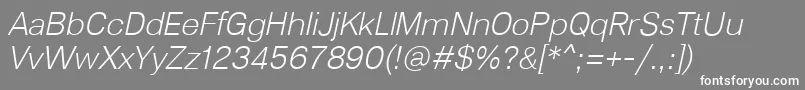 Fonte Lunchtype23LightItalic – fontes brancas em um fundo cinza