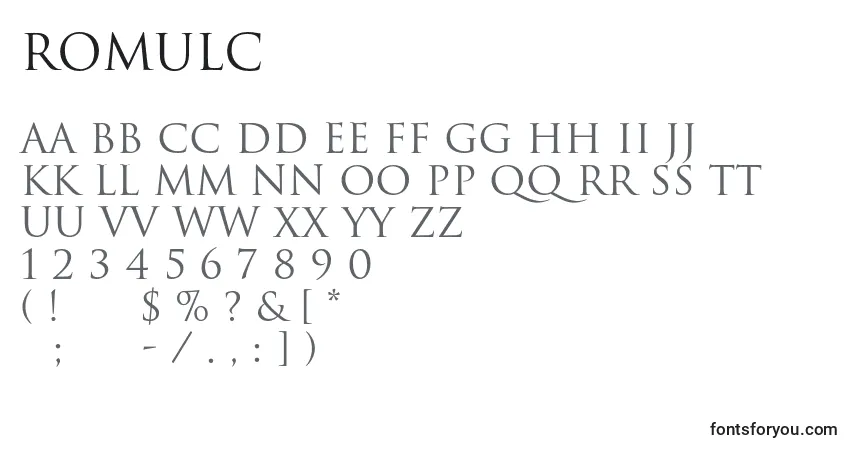 A fonte Romulc – alfabeto, números, caracteres especiais