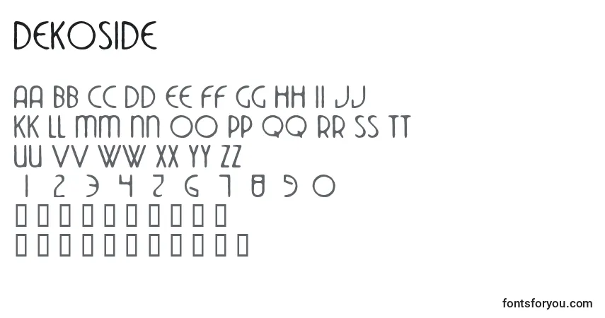 Czcionka Dekoside – alfabet, cyfry, specjalne znaki