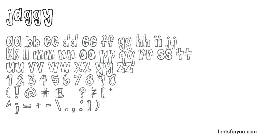 A fonte Jaggy – alfabeto, números, caracteres especiais