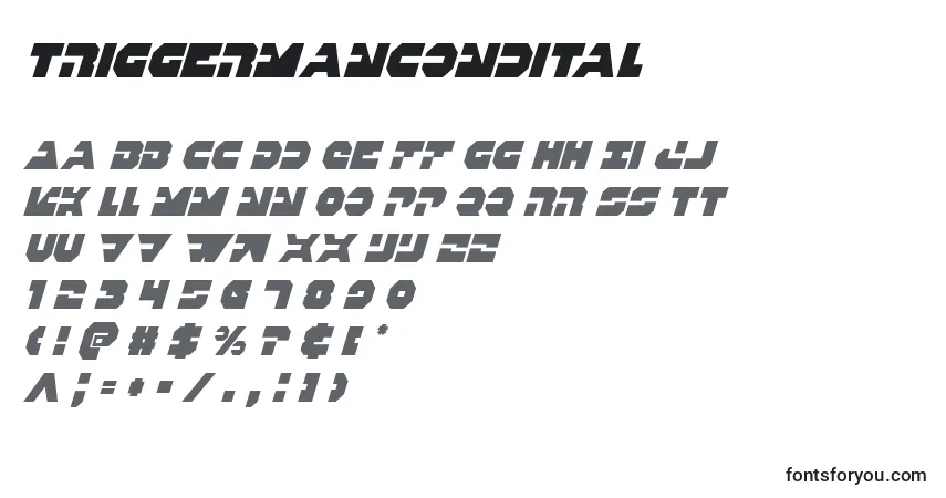 Schriftart Triggermancondital – Alphabet, Zahlen, spezielle Symbole