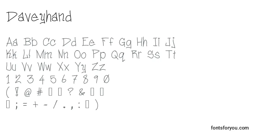 A fonte Daveyhand – alfabeto, números, caracteres especiais