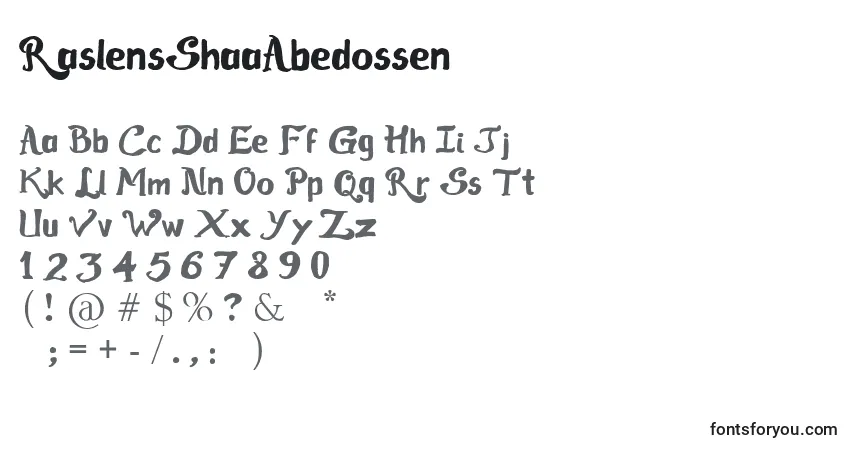 Czcionka RaslensShaaAbedossen – alfabet, cyfry, specjalne znaki