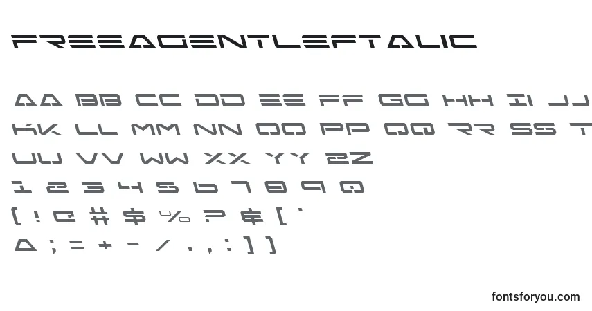 Шрифт FreeAgentLeftalic – алфавит, цифры, специальные символы