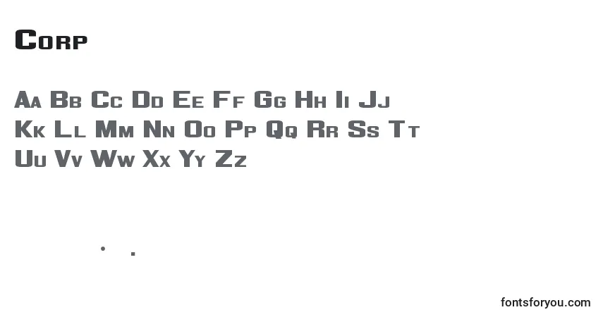 Fuente Corp - alfabeto, números, caracteres especiales