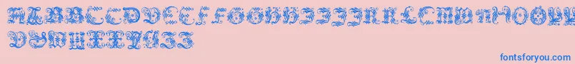 Ornamentalinitial-Schriftart – Blaue Schriften auf rosa Hintergrund