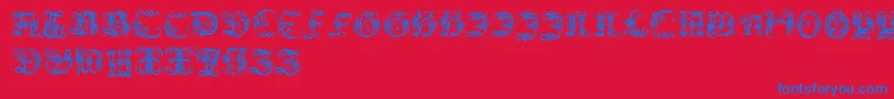 Ornamentalinitial-Schriftart – Blaue Schriften auf rotem Hintergrund