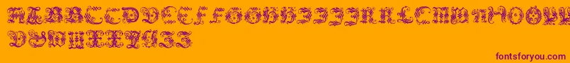 Ornamentalinitial-Schriftart – Violette Schriften auf orangefarbenem Hintergrund