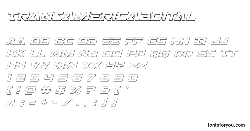 Czcionka Transamerica3Dital – alfabet, cyfry, specjalne znaki