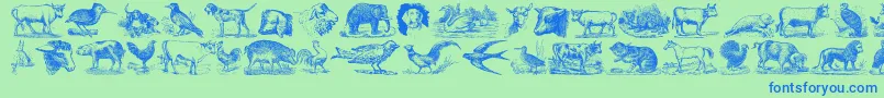 Czcionka AnimalsOldCuts – niebieskie czcionki na zielonym tle