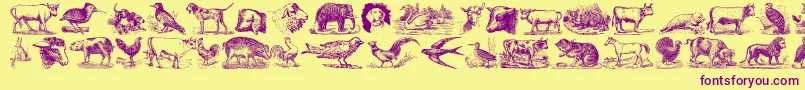 AnimalsOldCuts-fontti – violetit fontit keltaisella taustalla