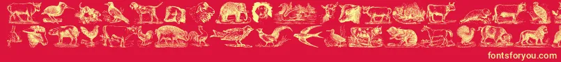 Czcionka AnimalsOldCuts – żółte czcionki na czerwonym tle