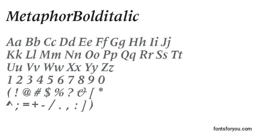 Шрифт MetaphorBolditalic – алфавит, цифры, специальные символы