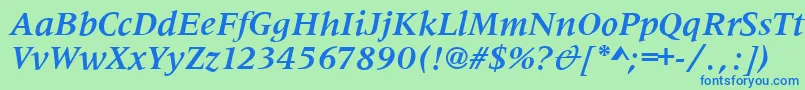 MetaphorBolditalic-Schriftart – Blaue Schriften auf grünem Hintergrund