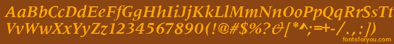 フォントMetaphorBolditalic – オレンジ色の文字が茶色の背景にあります。