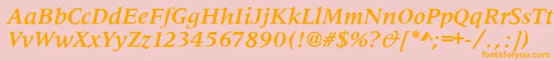 フォントMetaphorBolditalic – オレンジの文字がピンクの背景にあります。