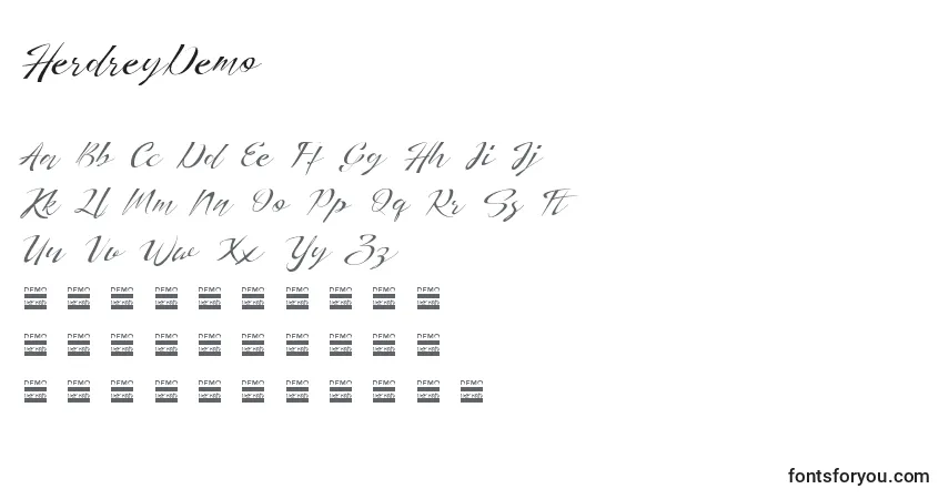 A fonte HerdreyDemo – alfabeto, números, caracteres especiais