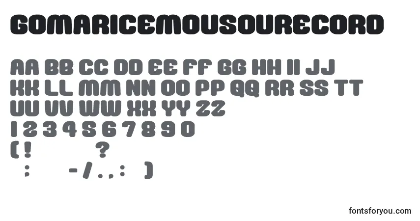 Czcionka GomariceMousouRecord – alfabet, cyfry, specjalne znaki