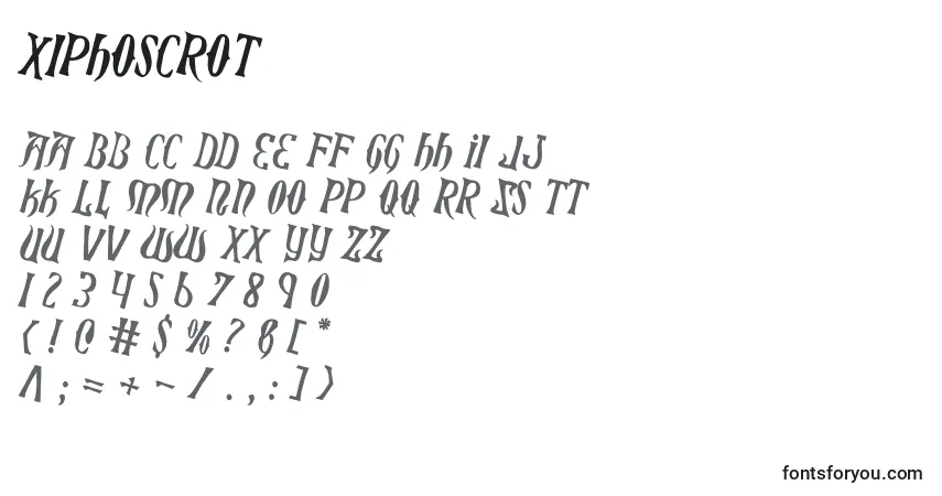 Czcionka Xiphoscrot – alfabet, cyfry, specjalne znaki