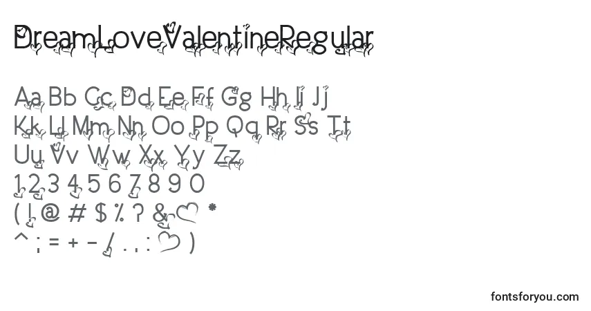 Шрифт DreamLoveValentineRegular – алфавит, цифры, специальные символы