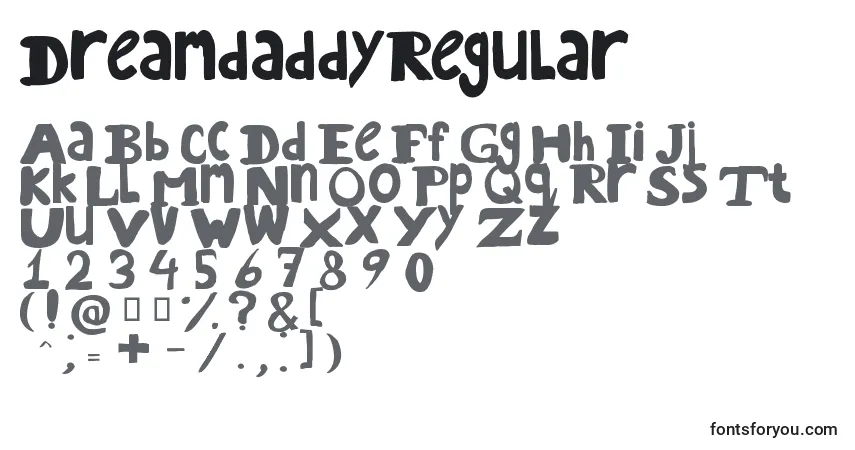 A fonte DreamdaddyRegular – alfabeto, números, caracteres especiais