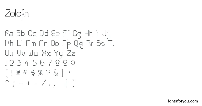 Czcionka Zolofn – alfabet, cyfry, specjalne znaki