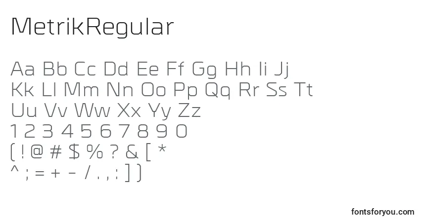 Czcionka MetrikRegular – alfabet, cyfry, specjalne znaki