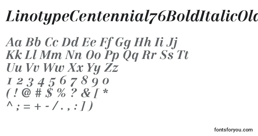 A fonte LinotypeCentennial76BoldItalicOldstyleFigures – alfabeto, números, caracteres especiais
