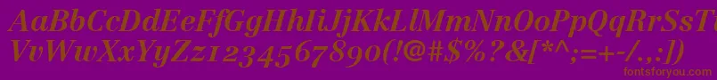 Fonte LinotypeCentennial76BoldItalicOldstyleFigures – fontes marrons em um fundo roxo