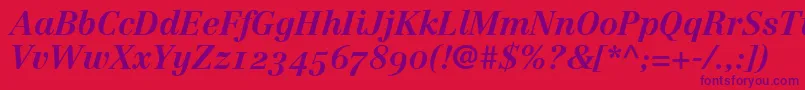 Saiba mais sobre a fonte LinotypeCentennial76BoldItalicOldstyleFigures Fonte LinotypeCentennial76BoldItalicOldstyleFigures – fontes roxas em um fundo vermelho