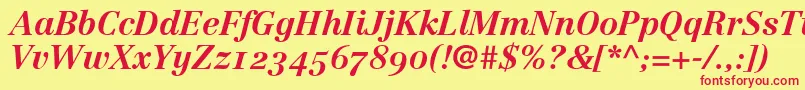 LinotypeCentennial76BoldItalicOldstyleFigures Font – Red Fonts on Yellow Background