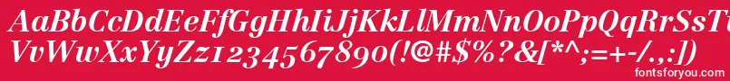 LinotypeCentennial76BoldItalicOldstyleFigures Font – White Fonts on Red Background