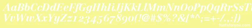 LinotypeCentennial76BoldItalicOldstyleFigures Font – White Fonts on Yellow Background