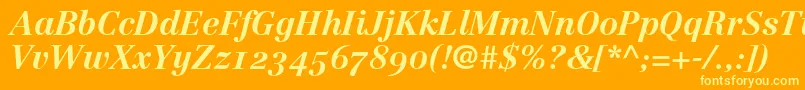 LinotypeCentennial76BoldItalicOldstyleFigures Font – Yellow Fonts on Orange Background