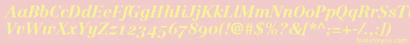 Weitere Informationen zur LinotypeCentennial76BoldItalicOldstyleFigures-Schriftart LinotypeCentennial76BoldItalicOldstyleFigures-Schriftart – Gelbe Schriften auf rosa Hintergrund