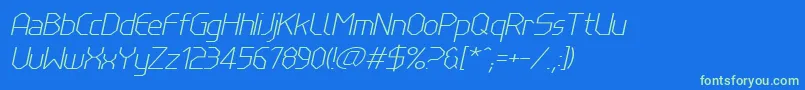 フォントLinewireThinitalic – 青い背景に緑のフォント